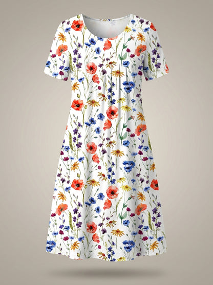 Jurk Dames Bloemenprint | Ronde Hals & Korte Mouwen