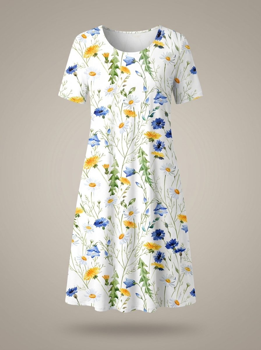 Jurk Dames Bloemenprint | Ronde Hals & Korte Mouwen