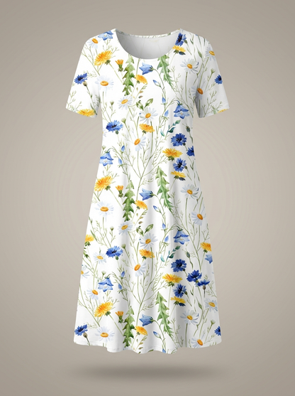 Jurk Dames Bloemenprint | Ronde Hals & Korte Mouwen