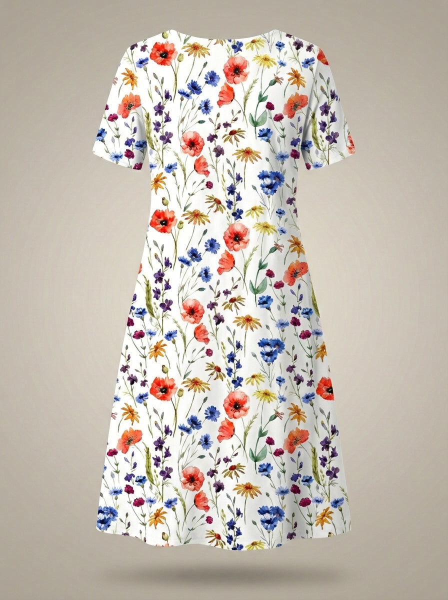 Jurk Dames Bloemenprint | Ronde Hals & Korte Mouwen