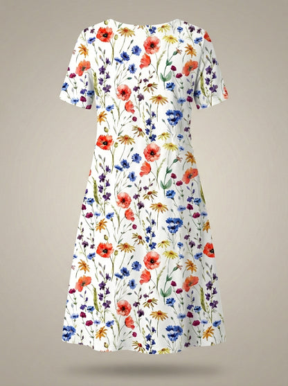 Jurk Dames Bloemenprint | Ronde Hals & Korte Mouwen