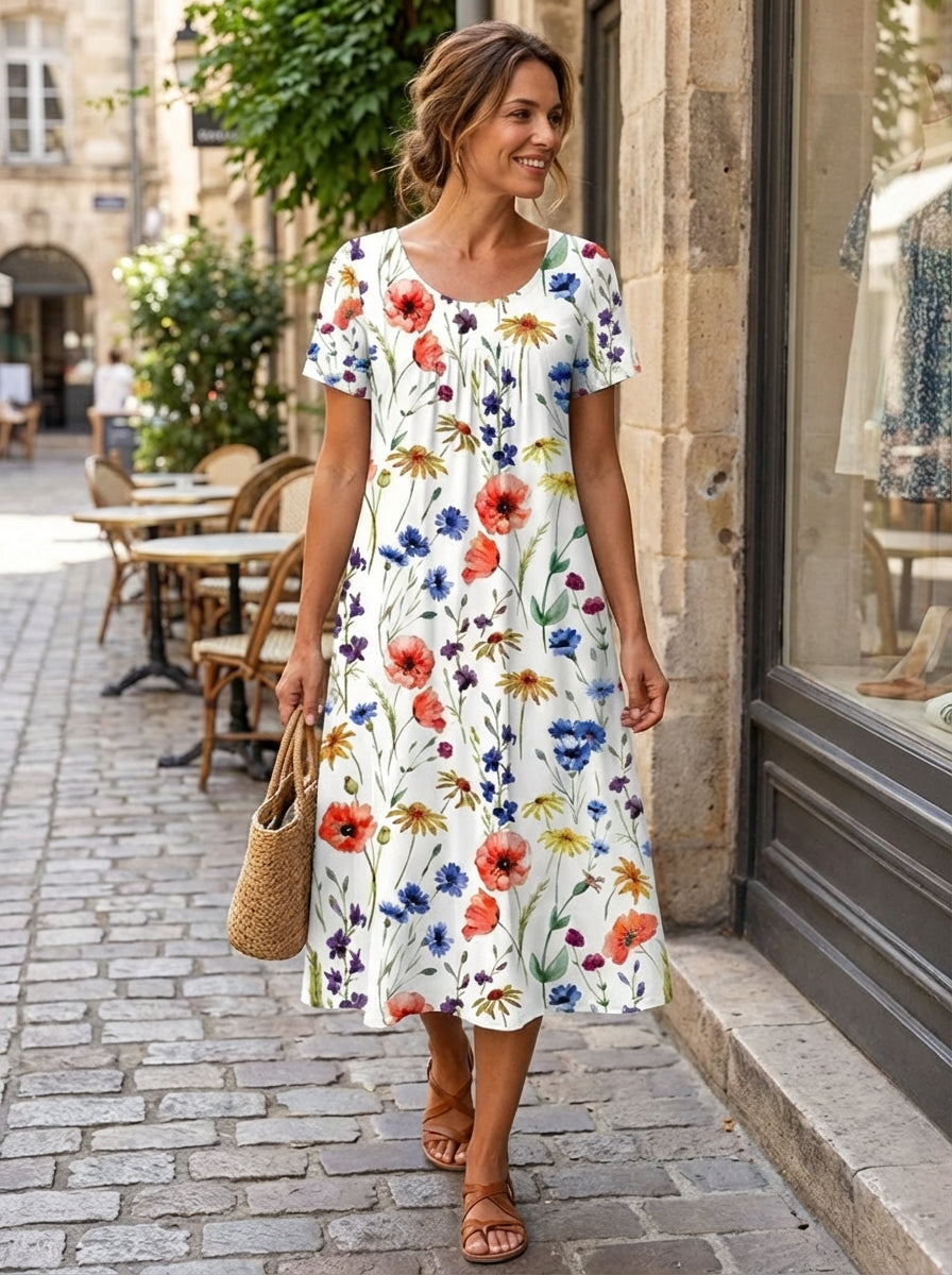 Jurk Dames Bloemenprint | Ronde Hals & Korte Mouwen