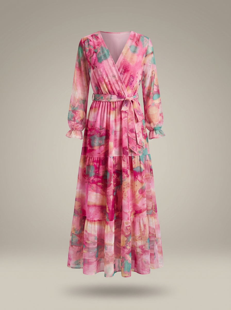Bruiloftsgast Jurk Dames | Maxi met Bloemenprint en Strikceintuur