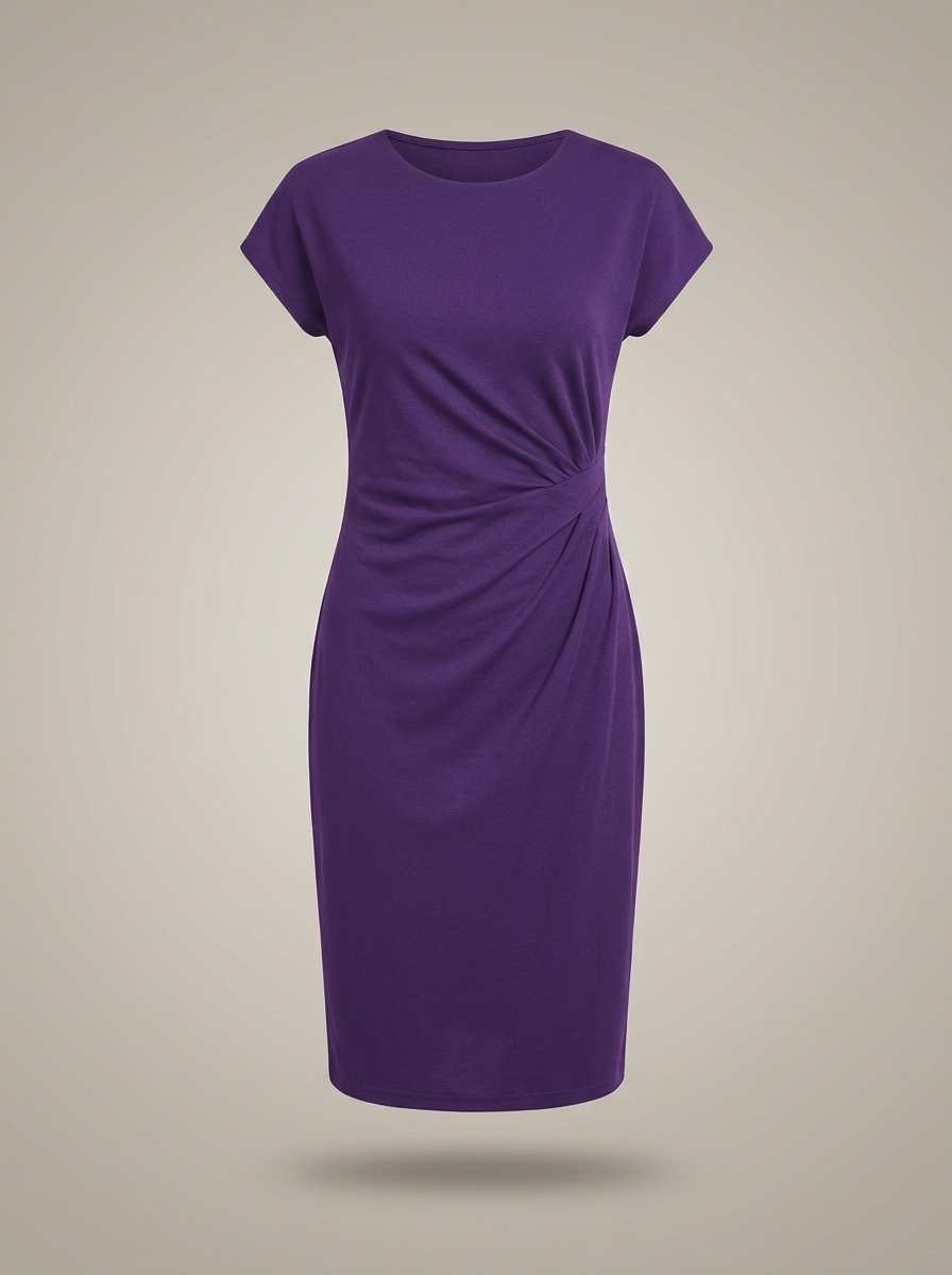 Jurk Dames Midi | Zakelijk Plooidetail met Ronde Hals