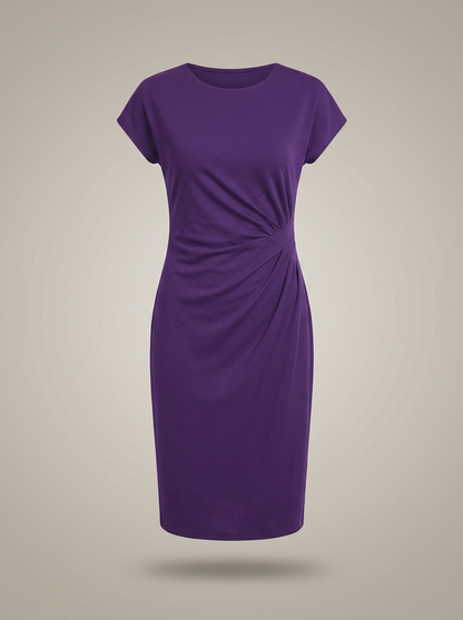 Jurk Dames Midi | Zakelijk Plooidetail met Ronde Hals