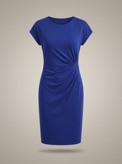 Jurk Dames Midi | Zakelijk Plooidetail met Ronde Hals