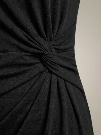 Jurk Dames Midi | Zakelijk Plooidetail met Ronde Hals