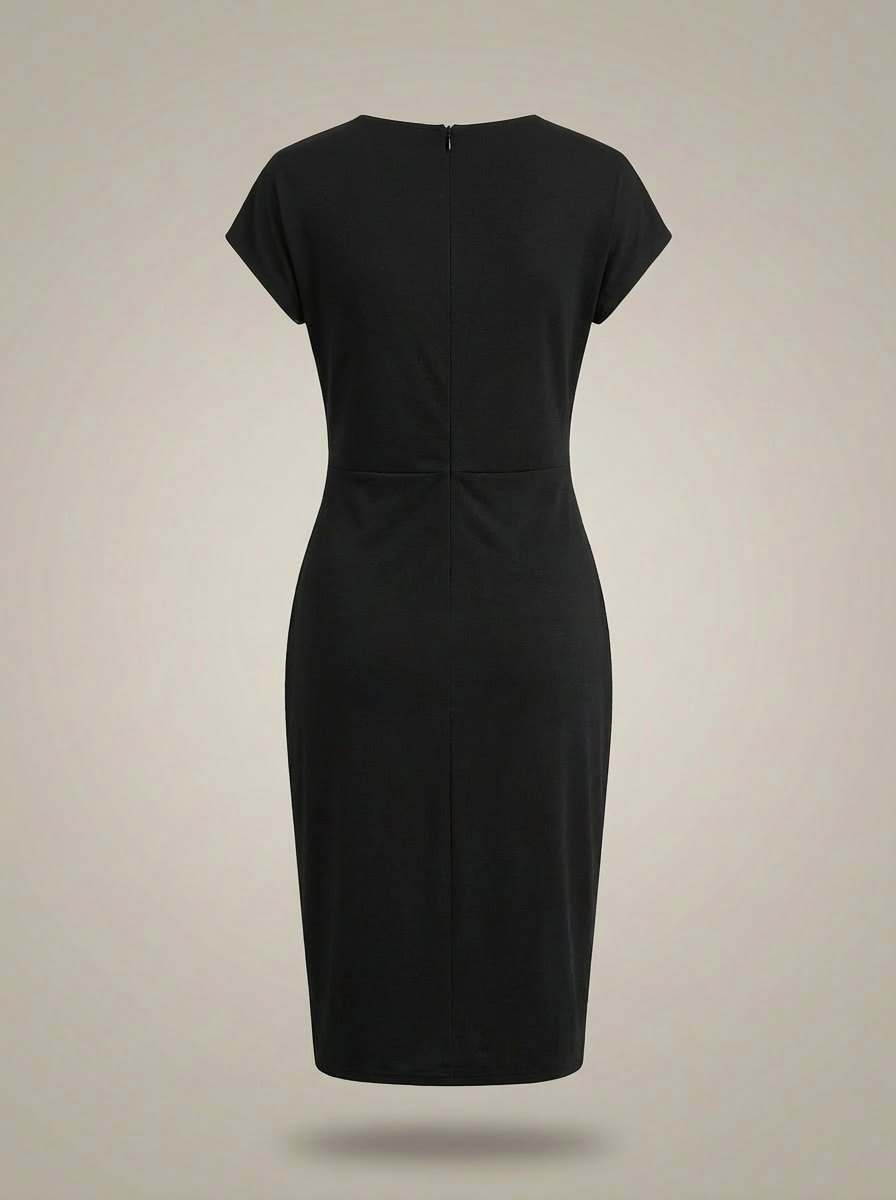 Jurk Dames Midi | Zakelijk Plooidetail met Ronde Hals