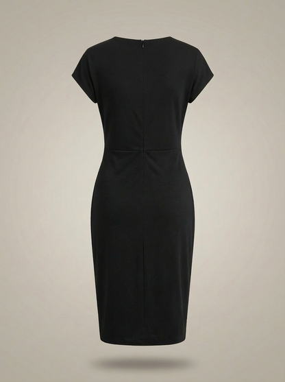 Jurk Dames Midi | Zakelijk Plooidetail met Ronde Hals