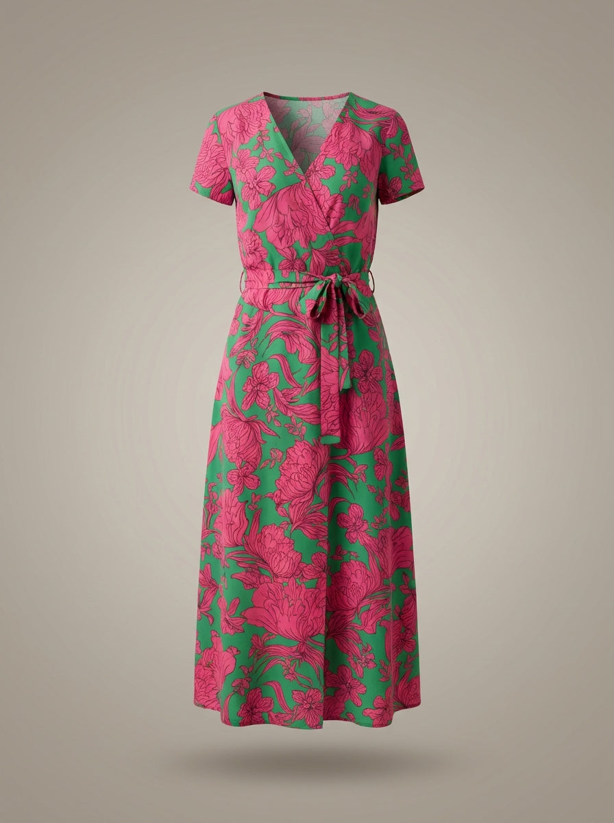 Jurk Dames Bloemenprint | V-hals Midi met Split