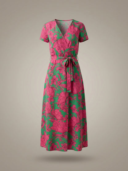 Jurk Dames Bloemenprint | V-hals Midi met Split