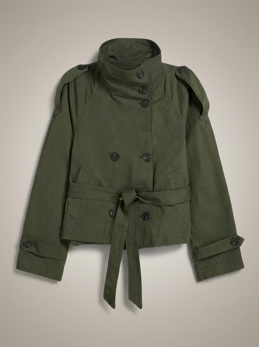 Tussenjas Dames | Korte Jas met Knopen, Tailleband en Opstaande Kraag