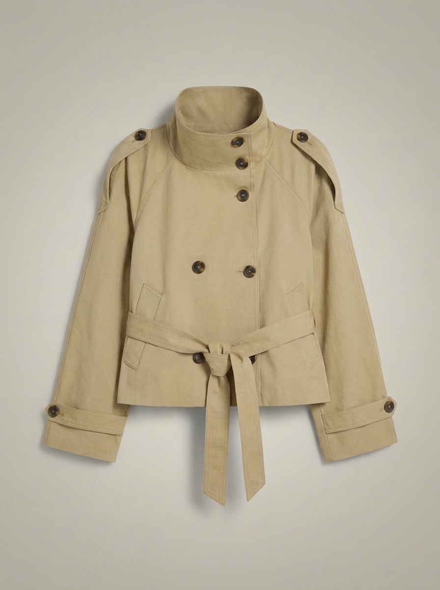 Tussenjas Dames | Korte Jas met Knopen, Tailleband en Opstaande Kraag