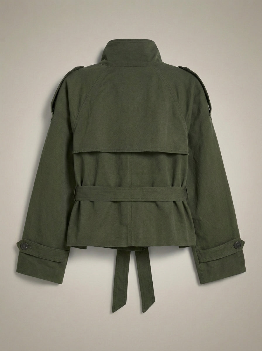 Tussenjas Dames | Korte Jas met Knopen, Tailleband en Opstaande Kraag