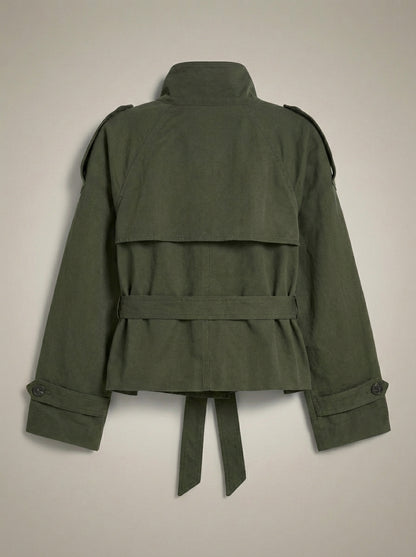 Tussenjas Dames | Korte Jas met Knopen, Tailleband en Opstaande Kraag