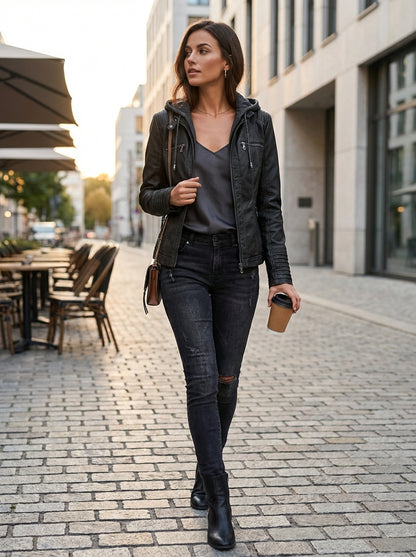 Jas Dames | Bikerjack met Capuchon en Rits