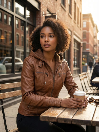 Jas Dames | Bikerjack met Capuchon en Rits