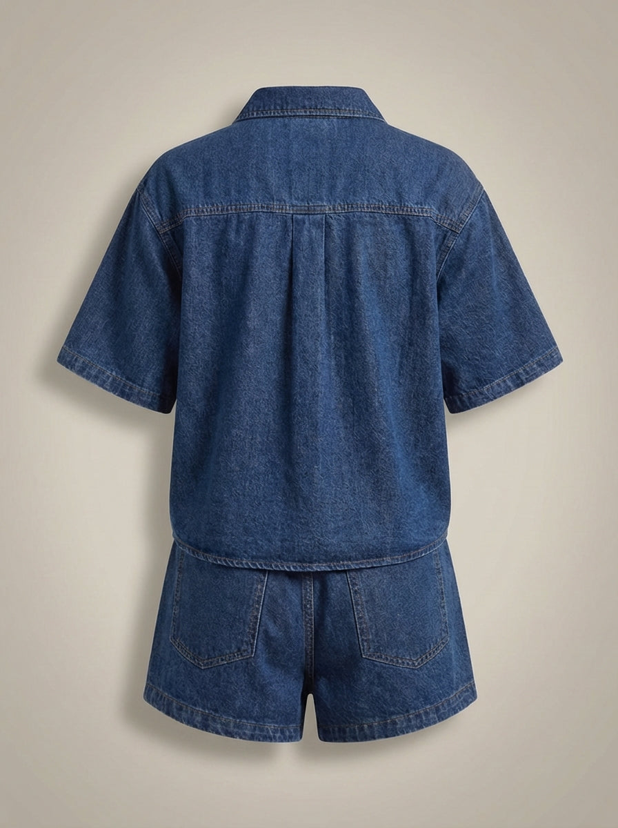 Tweedelige Set Dames Korte Mouw | Denim Co Ord met Shorts