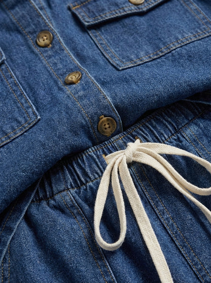 Tweedelige Set Dames Korte Mouw | Denim Co Ord met Shorts