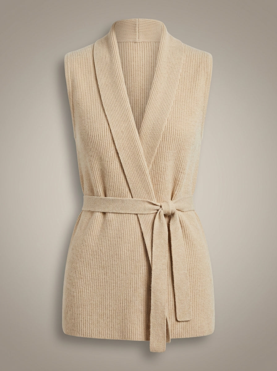 Dames Gilet Mouwloos | Gebreid met Strikceintuur