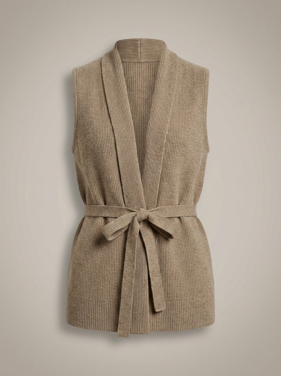 Dames Gilet Mouwloos | Gebreid met Strikceintuur