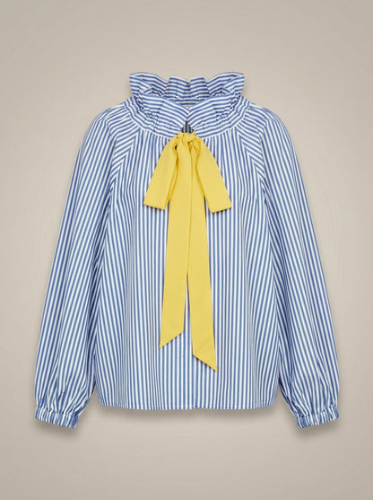 Blouse Dames met Strik | Geruite Blouse met Hoge Kraag