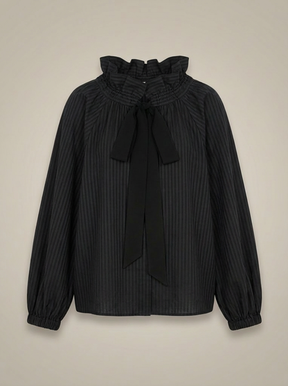 Blouse Dames met Strik | Geruite Blouse met Hoge Kraag