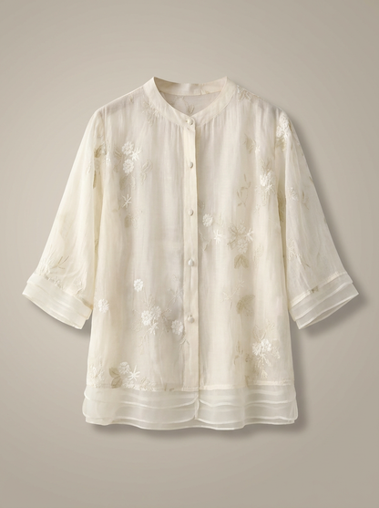 Blouse Dames met Borduursel | Luchtig met Driekwart Mouwen