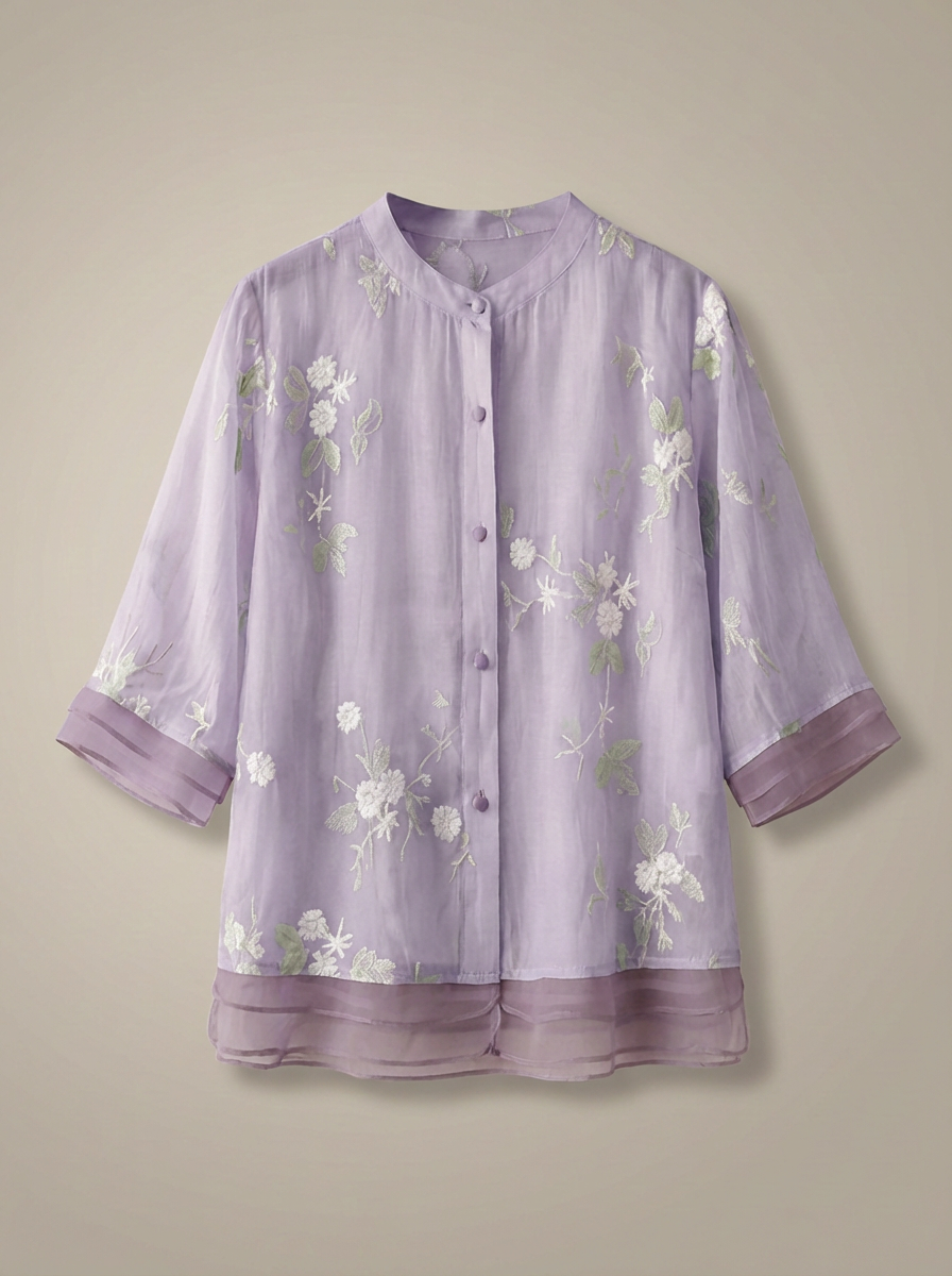 Blouse Dames met Borduursel | Luchtig met Driekwart Mouwen