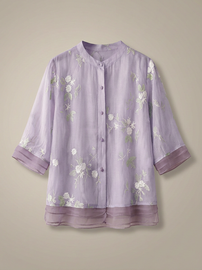 Blouse Dames met Borduursel | Luchtig met Driekwart Mouwen