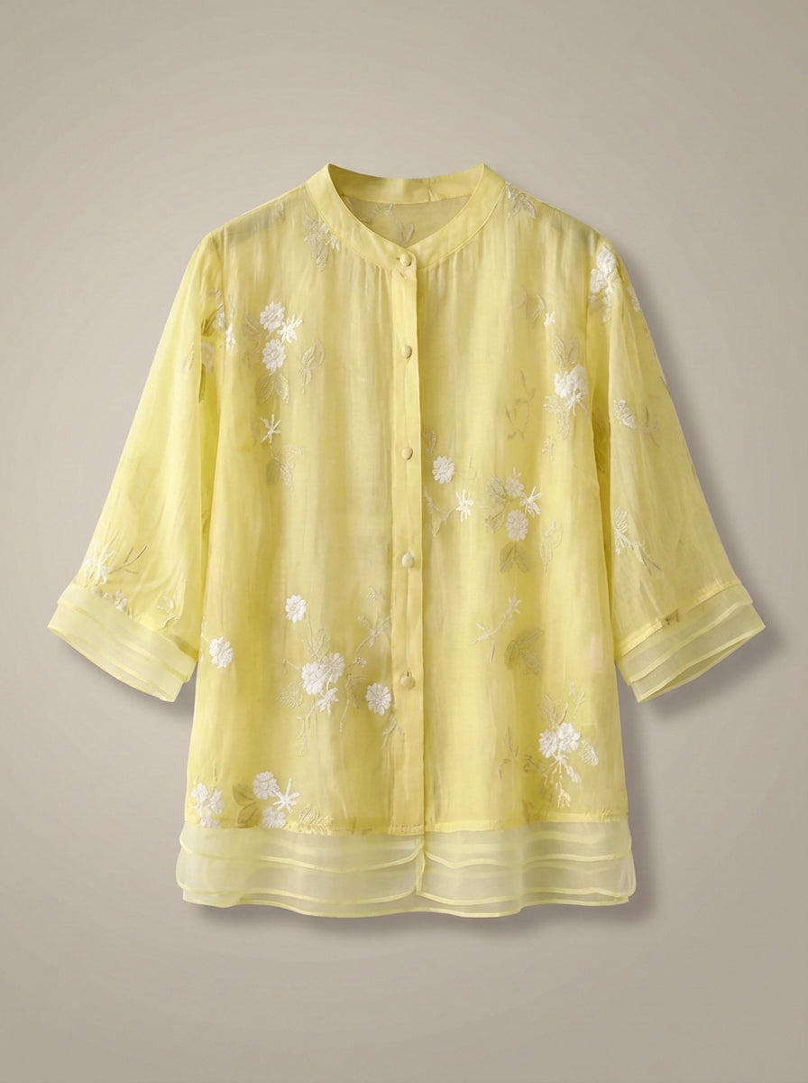 Blouse Dames met Borduursel | Luchtig met Driekwart Mouwen