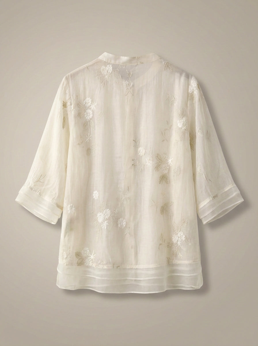 Blouse Dames met Borduursel | Luchtig met Driekwart Mouwen