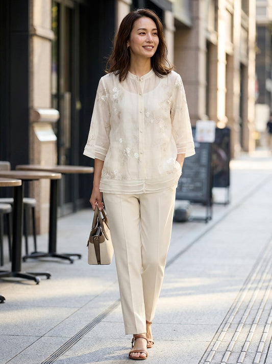 Blouse Dames met Borduursel | Luchtig met Driekwart Mouwen