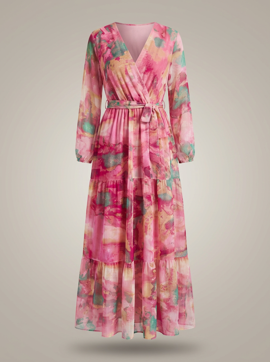 Jurk Dames Wikkel | Midi met Lange Mouwen & Tailleband