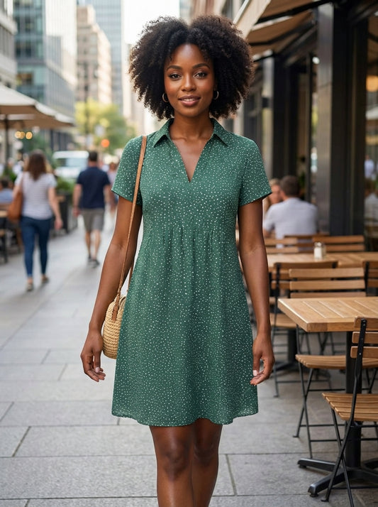 Jurk Dames | Korte Mouwen Jurk met Kraag