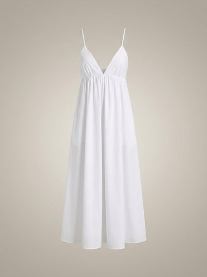 Witte Zomerjurk Dames | Maxi met V-hals en Luchtige Pasvorm