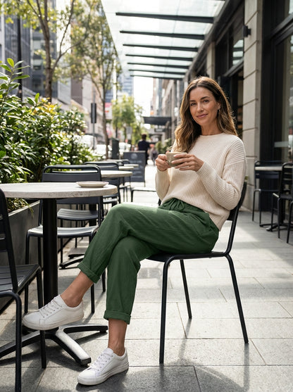 Lange Broek Dames | Rechte Pijpen met Elastische Taille en Trekkoord