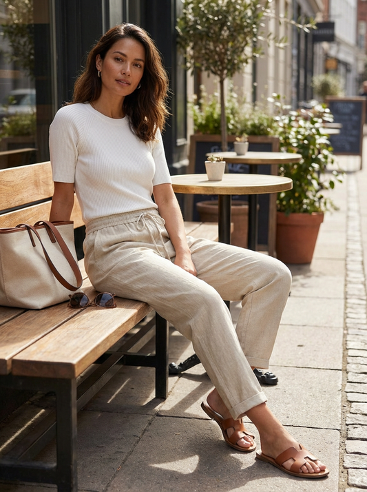 Lange Broek Dames | Rechte Pijpen met Elastische Taille en Trekkoord