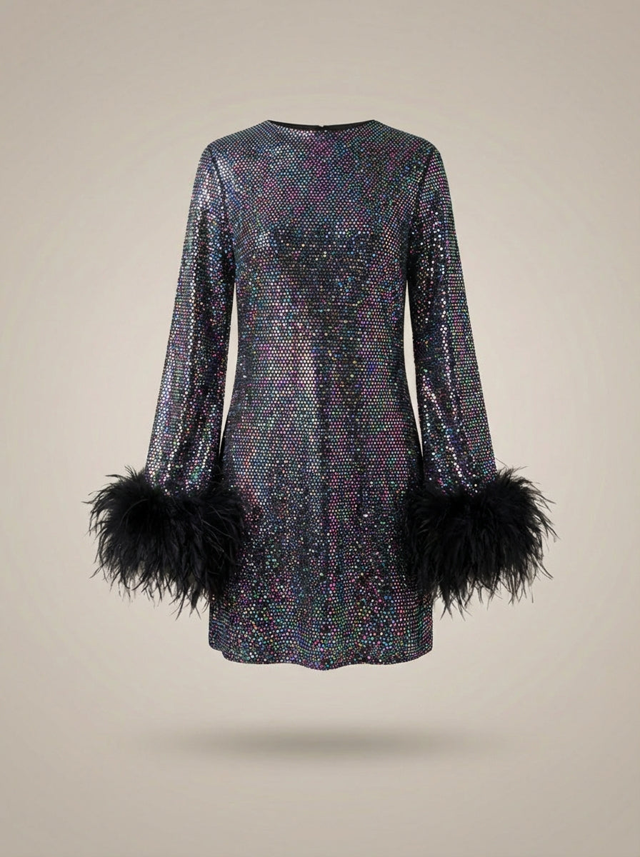 Glitter Feestjurk Met Stijlvolle Manchet  | Mini