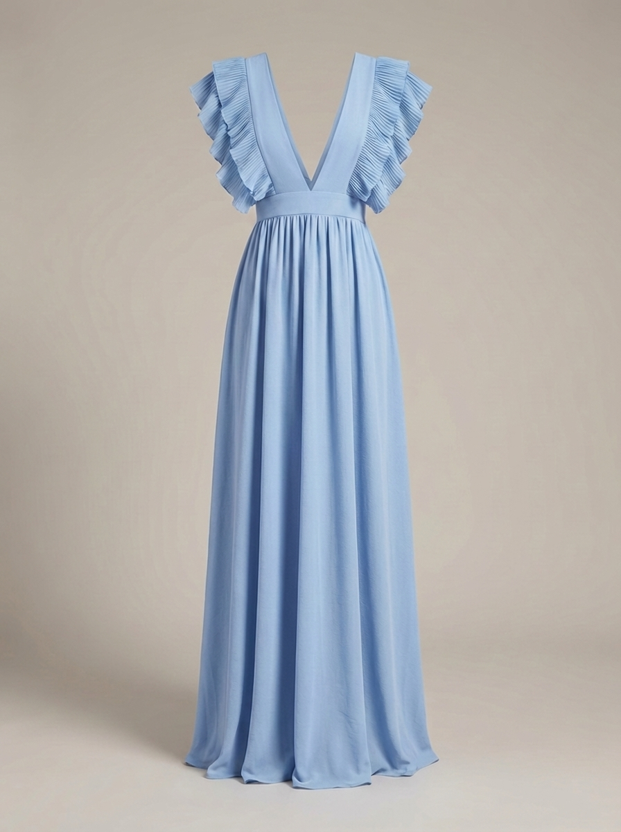 Maxi Jurk Dames | voor Bruiloft met V-hals en Ruches