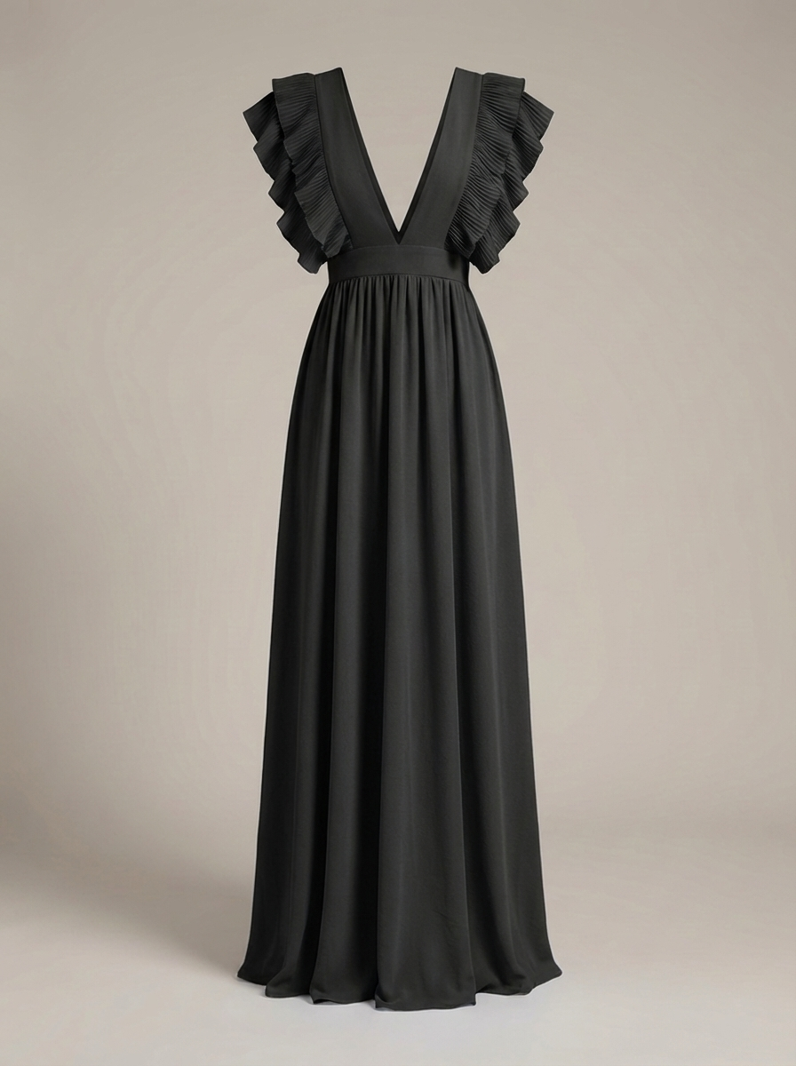 Maxi Jurk Dames | voor Bruiloft met V-hals en Ruches