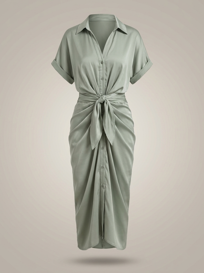 Overhemd Jurk Dames | Midi met Taille Strik en Knoopsluiting