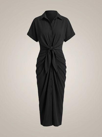 Overhemd Jurk Dames | Midi met Taille Strik en Knoopsluiting