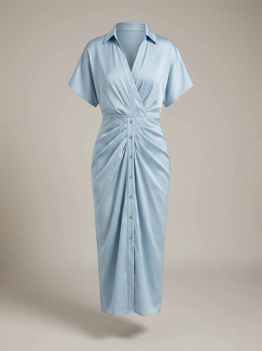 Overhemd Jurk Dames | Midi met Taille Strik en Knoopsluiting
