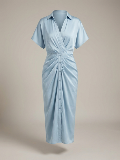 Overhemd Jurk Dames | Midi met Taille Strik en Knoopsluiting