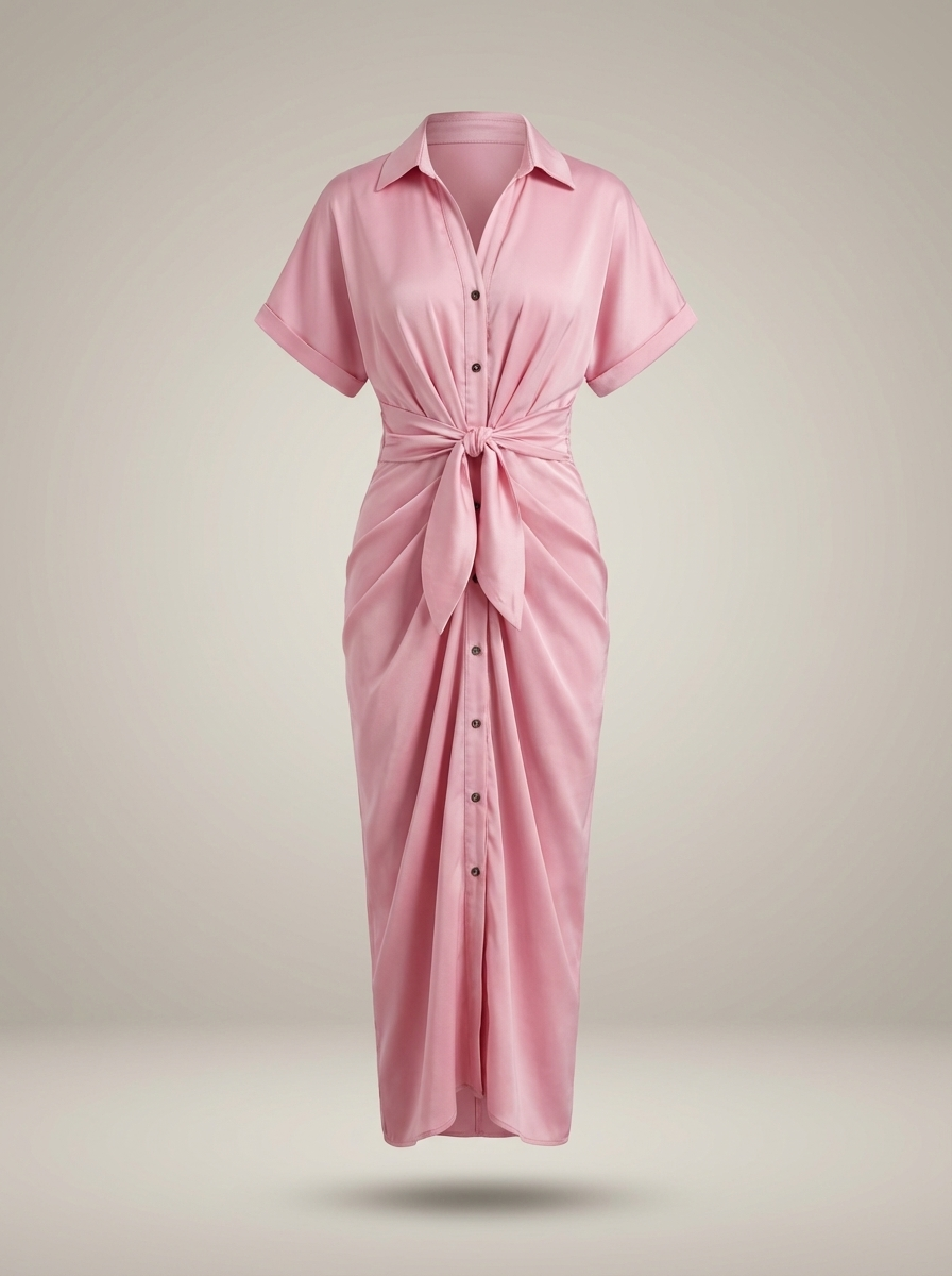 Overhemd Jurk Dames | Midi met Taille Strik en Knoopsluiting