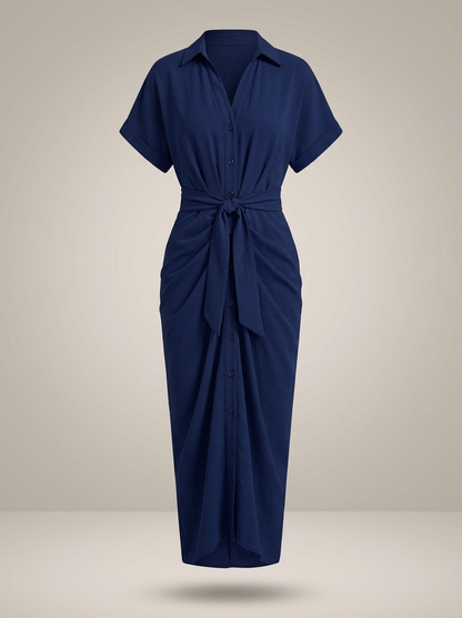 Overhemd Jurk Dames | Midi met Taille Strik en Knoopsluiting