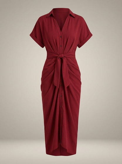 Overhemd Jurk Dames | Midi met Taille Strik en Knoopsluiting