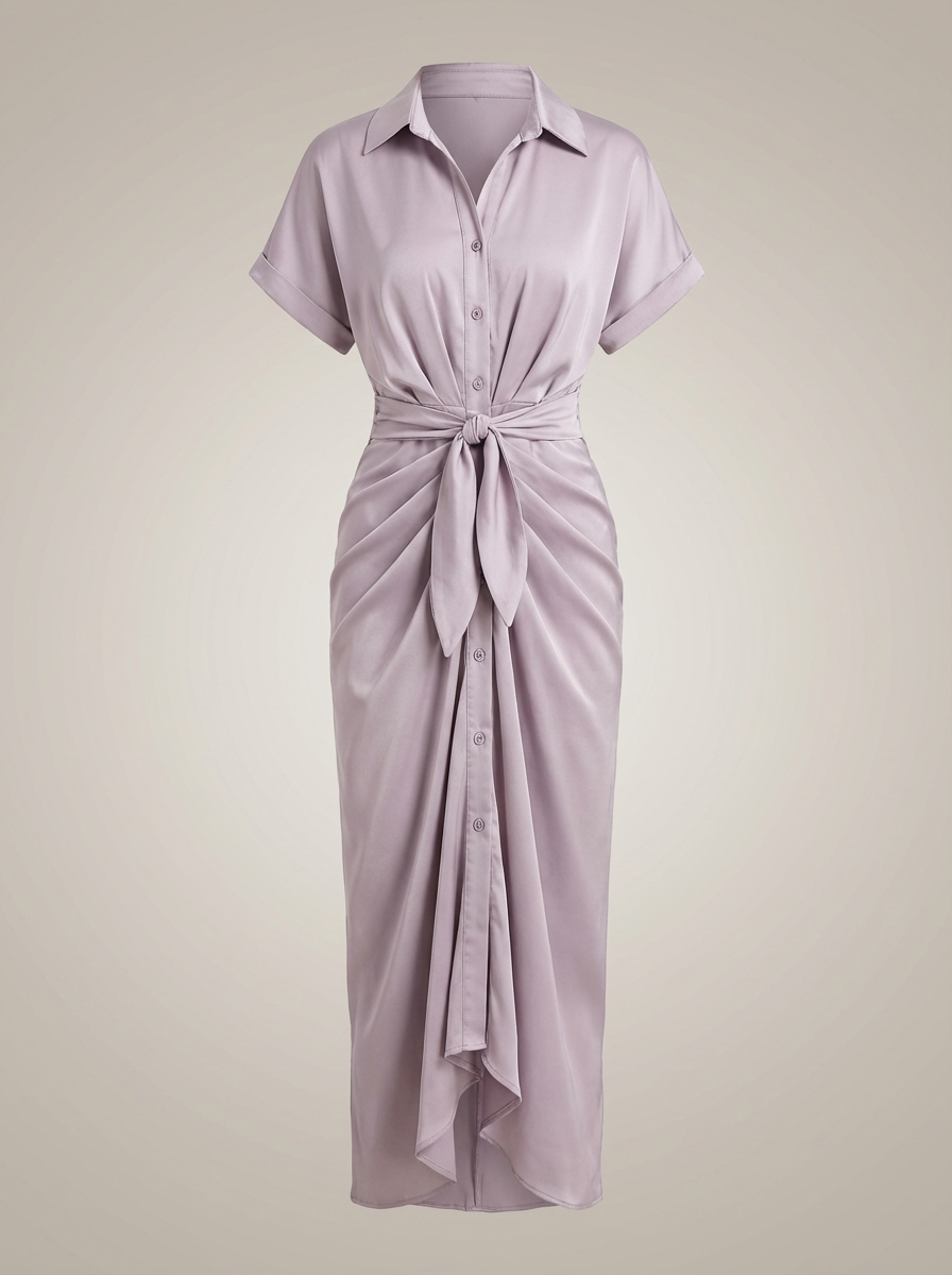 Overhemd Jurk Dames | Midi met Taille Strik en Knoopsluiting