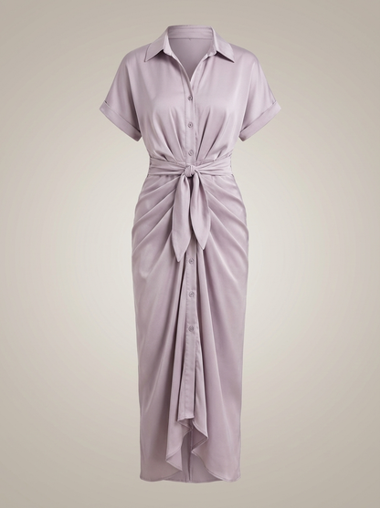 Overhemd Jurk Dames | Midi met Taille Strik en Knoopsluiting